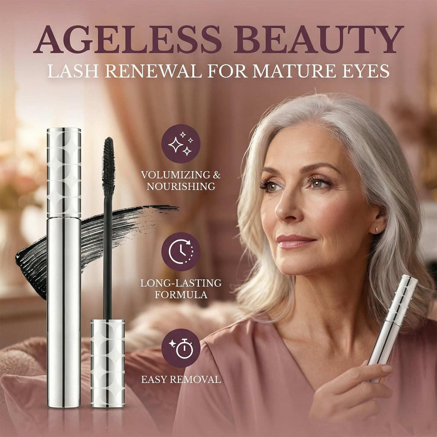 Volume Mascara for Older Women 60 Plus, 2026 New Mascara Volumizing and Lengthening Tubing Mascara for Mature Women with Thinning Lashes, Non Clumping Waterproof & Long-Wearing (Black)