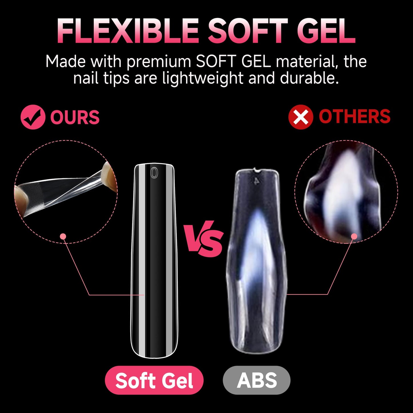 UNA GELLA XXL Long Square Nails Tips 216 PCS No C Curve Straight Nail Tips Full Cover Square Gel Tips Extra Long Nail Tips Clear False Fake Nails Gel Nail Extension for Nail Salon Home DIY 12 Sizes