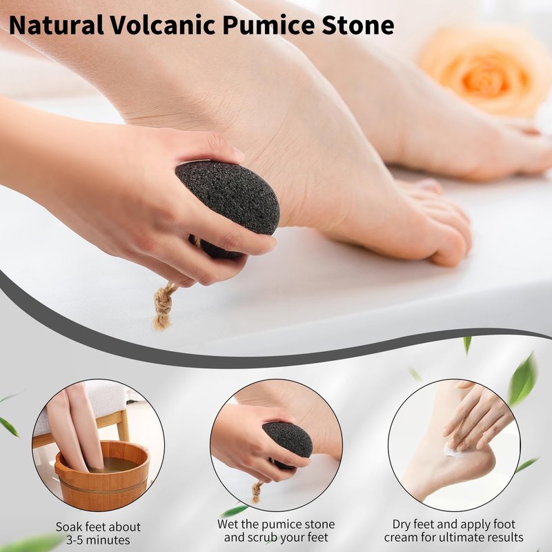 ÖkoStamm 4 PCS Natural Volcanic Pumice Stone for Feet - Rough Feet Scrubber with Hanging Rope for Dead Skin Removal, Pedicure Exfoliation Tool Use for Feet, Elbows, Knees