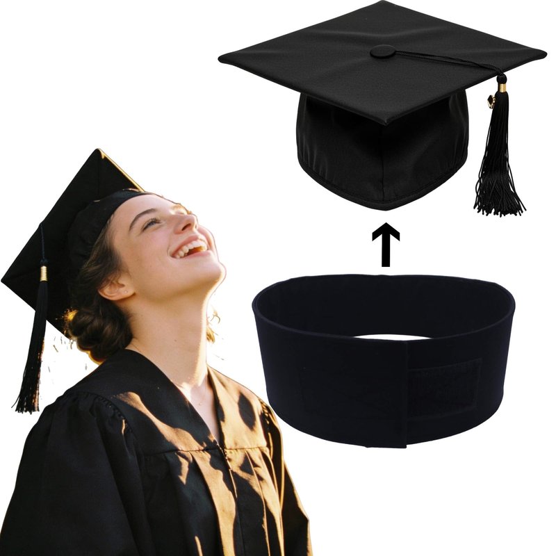 Adjustable Graduation Grad Cap Headband Insert Invisible Firm Anti-Fall Grad Cap Headband for Graduation Hat Foldable Holder for Small Heads Big Heads Any Hairstyle Black
