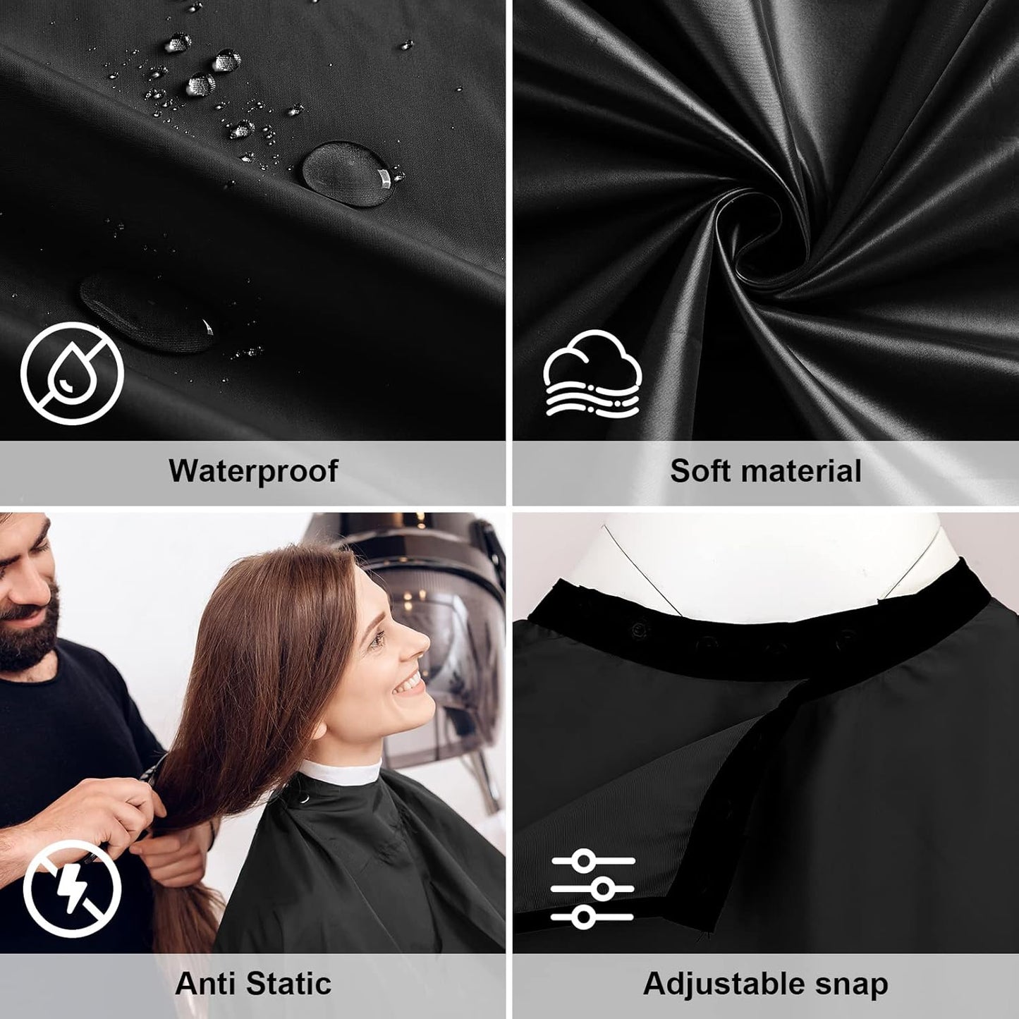 Waterproof Hair Salon Cape - Unisex Black Barber Cutting Cape with Snap Closure | Hair Coloring & Styling