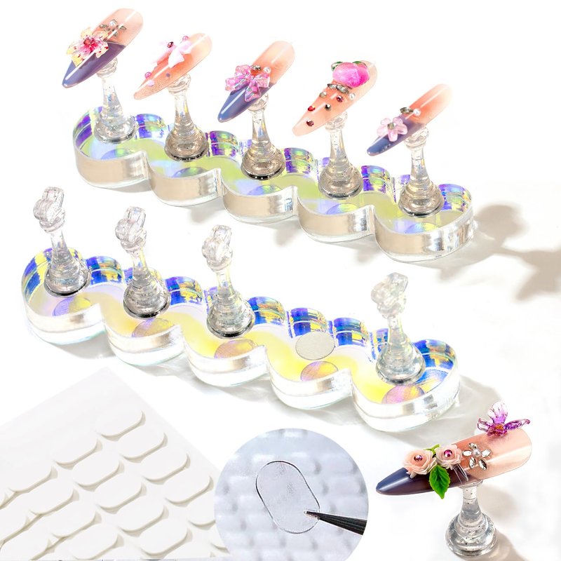 JINJINANV Nail Stand - Strong Magnetic Acrylic Holder for Press-Ons | Reusable Adhesive Tape, 1000 Practices