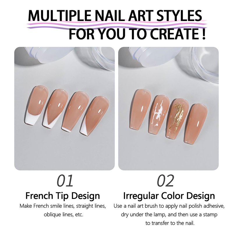 MOLILON French Tip Nail Stamp Set, Clear Silicone Nails Stamping Jelly Stamper with Scraper & 6Pcs Double Head Nail Art Brushes for DIY& Salon Manicure Art