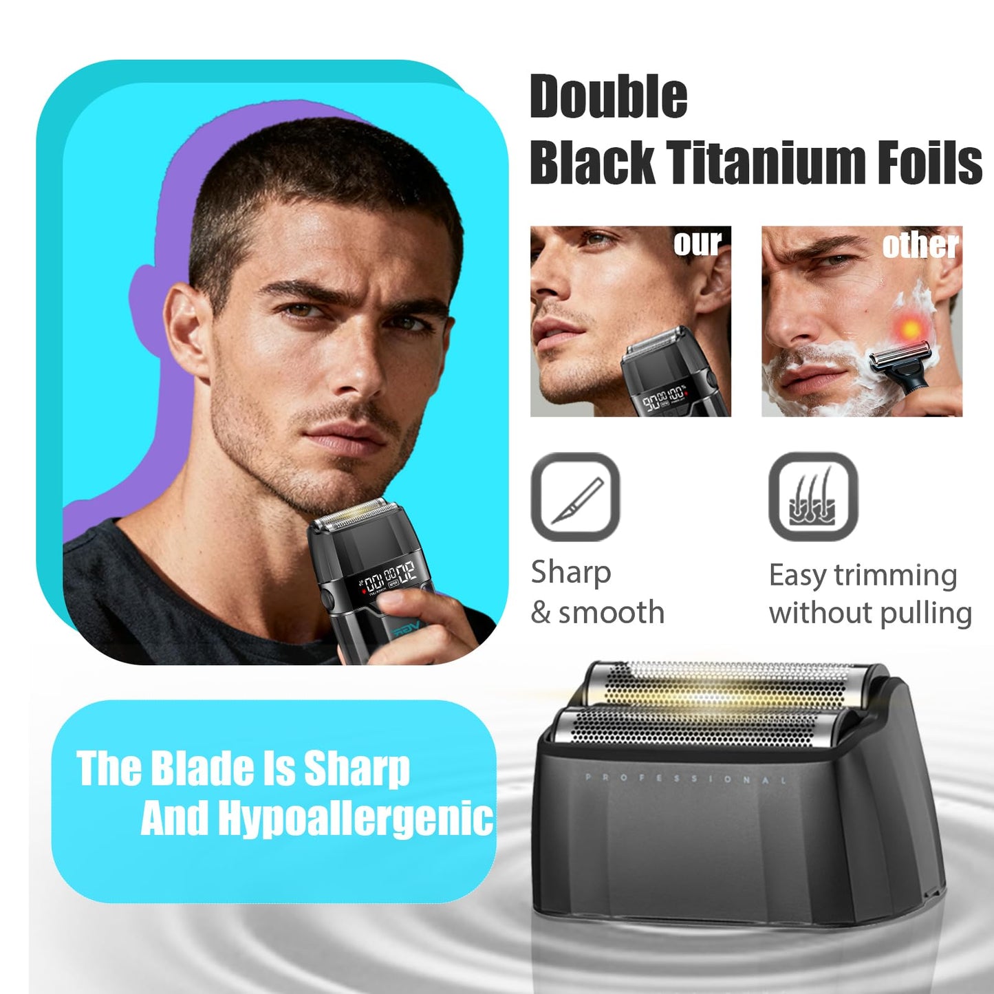 VGR 308/640S Foil Shaver Replacement Head, Electric Shaver Replacement Foil and Cutters Set, Double Titanium Foil Floating Blade, 1 Pack