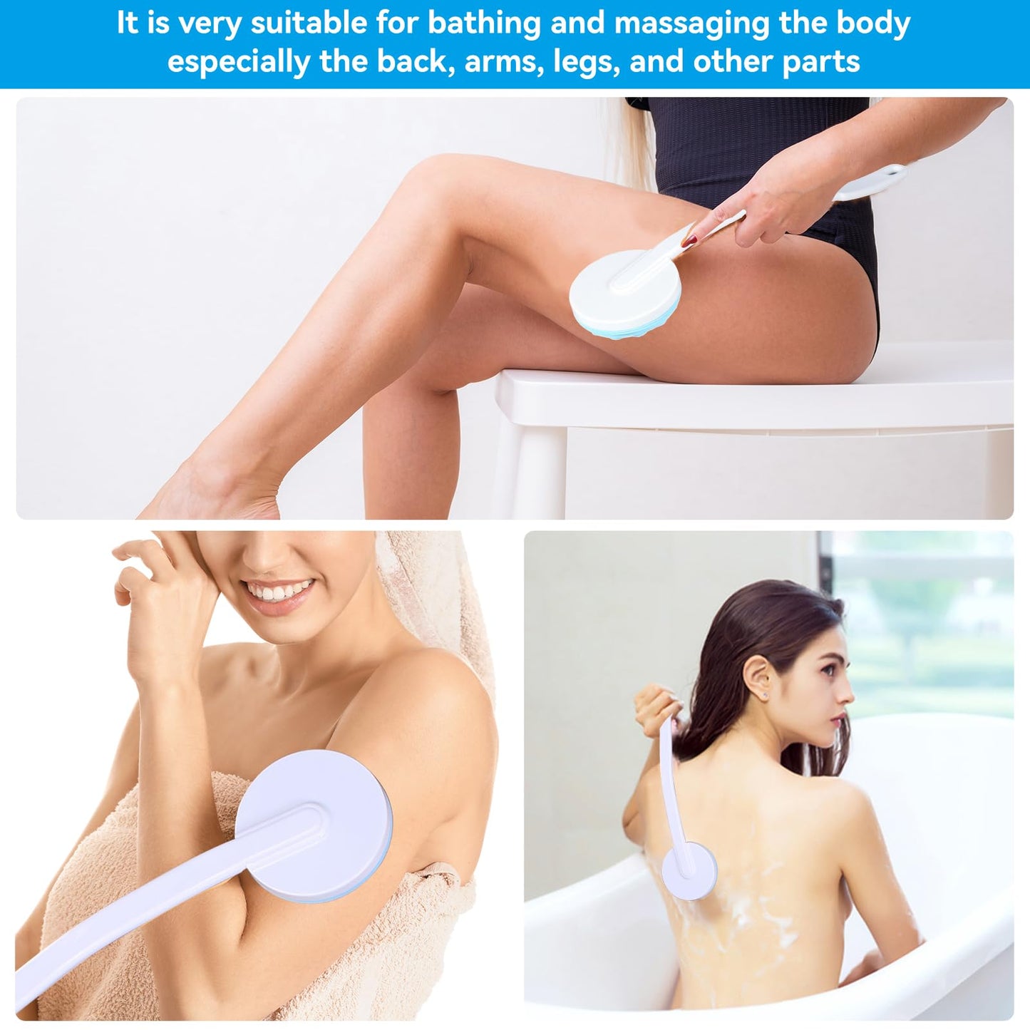 Agatige Back Lotion Applicator for Women Men, Back Bath Massager Long Handled Lotion Applicator Shower Brush for Body Back and Leg Bath Massaging Tool