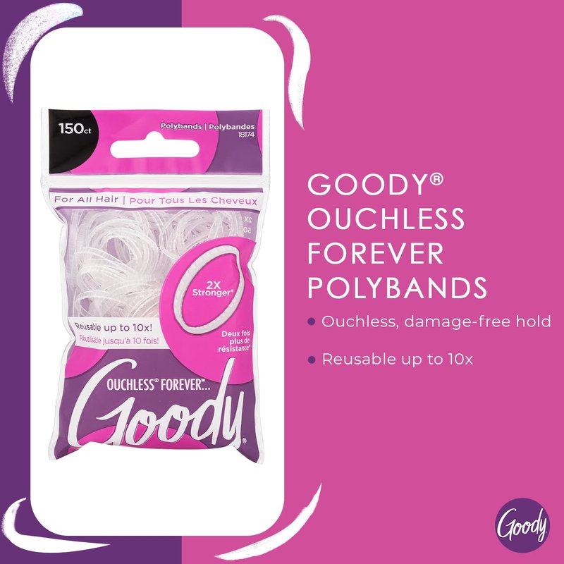 Goody Ouchless Forever Hair Ties - 150 Ct Clear Elastic Bands | Ultra-Strong Hold for All Hair Types