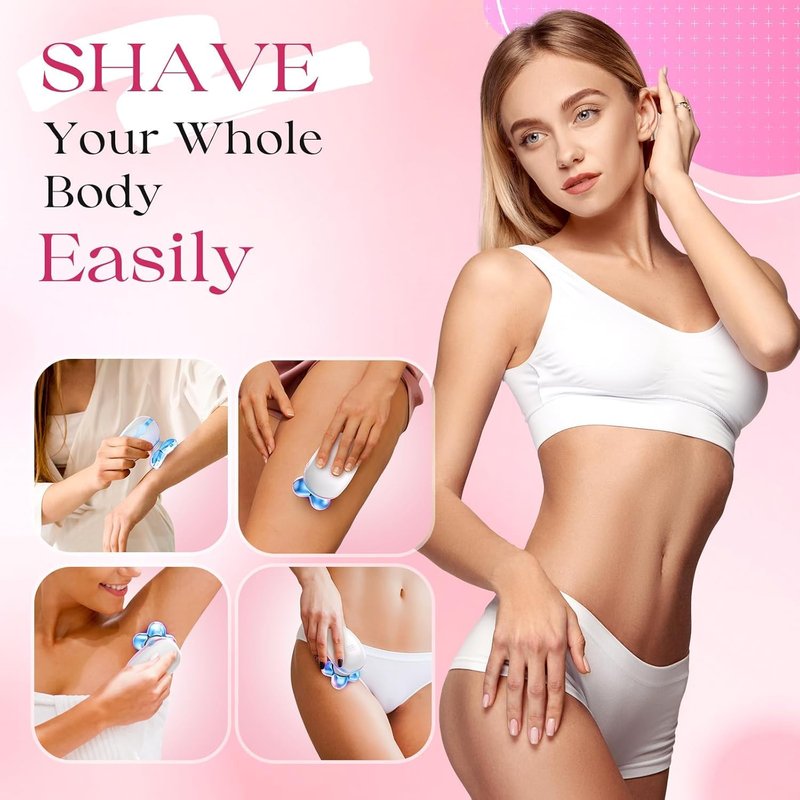 Electric Razors for Women Legs, Rechargeable Rotary Painless Shaver for Legs Bikini Facial Hair Removal, Body Wet/Dry Razor Water Resistant Grooming Kit, Cordless Womens Trimmer for Grooming, SkyBlue