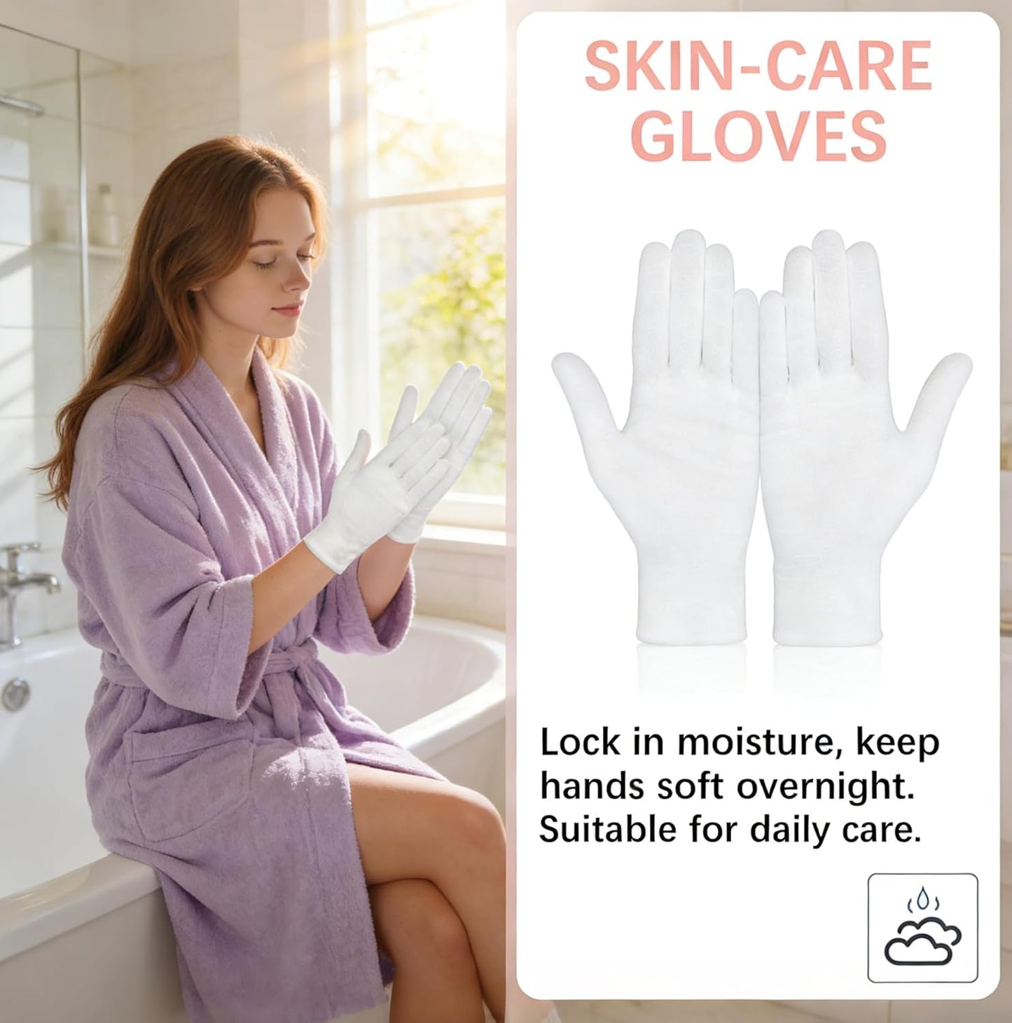 White Cotton Gloves for Dry Hands | Soft Sleep Gloves for Eczema & Moisturizing Overnight | 36 Pcs Set