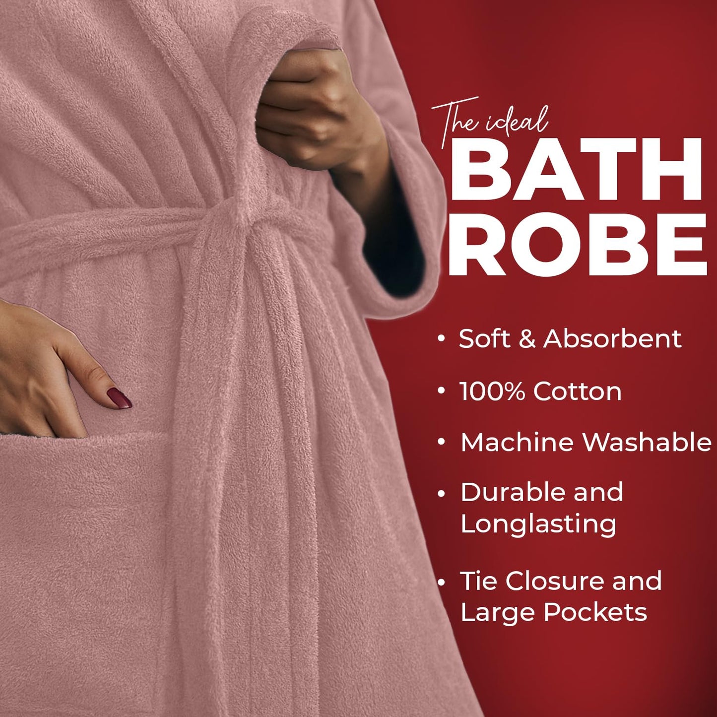 RIVERSIDE Premium 100% Cotton Terry Bathrobe For Women and Men - Soft Towel Robes with Shawl Collar Ajdustable Belt & Pockets