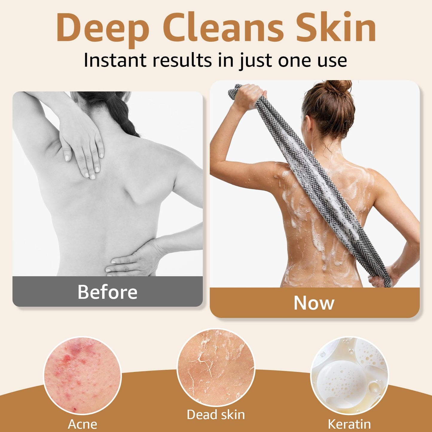 2Pcs Exfoliating Washcloth Towel, Long Dual-Sided Exfoliating Body Scrubber Exfoliator, Back Scrubber Deep Cleansing & Gentle Exfoliation, Quick-Drying Bath Towel for All Skin Types (Black & Pink)