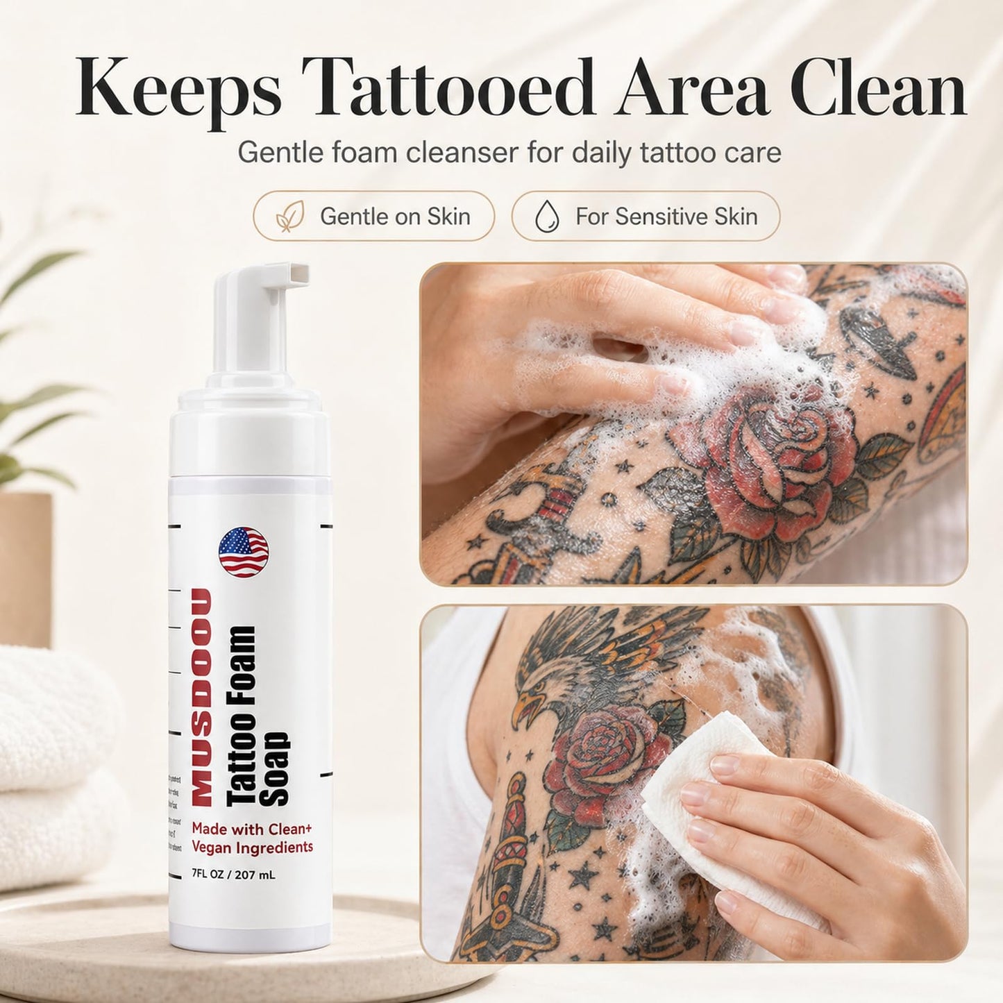 Tattoo Aftercare Kit,Dad Gifts for Fathers Day,10oz Tattoo Balm and 7oz Foam Soap,Moisturizes and Helps Protect Tattooed Skin,Revives New & Old Tattoo Appearance,pH Balanced Piercing & Tattoo Cleanser