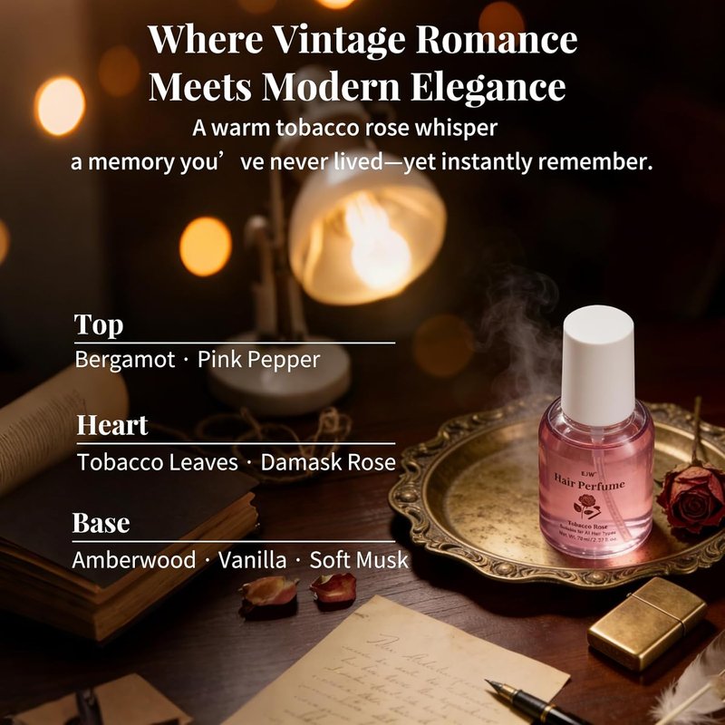 EJW Tobacco Rose Hair Perfume - Alcohol-Free Fragrance Mist with Collagen & Coconut Oil | 1.23 fl oz