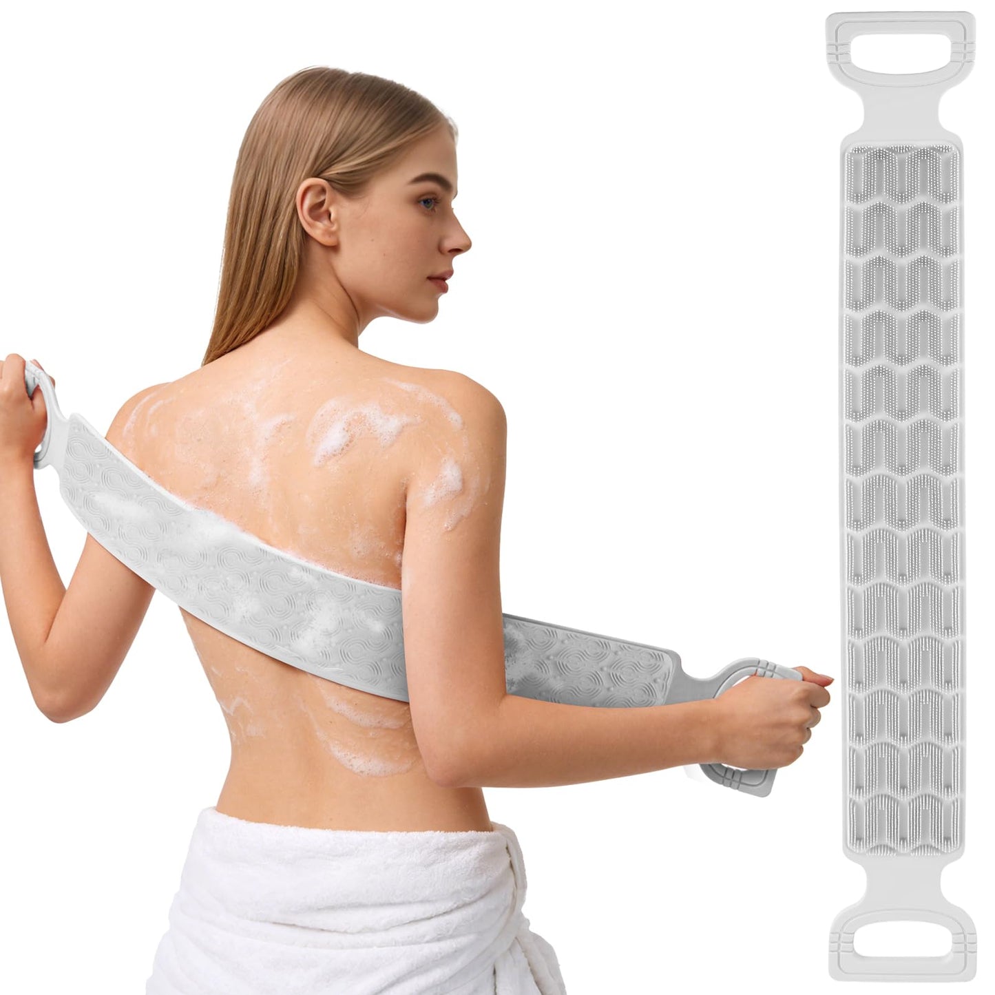 EaTubano Back Scrubber for Shower - Exfoliating Back Scrubber with Handles,Double-Sided Exfoliating Wash Bath Tool for Use in Shower, Back Washer to Deep Clean Your Skin for Men & Women (Grey)