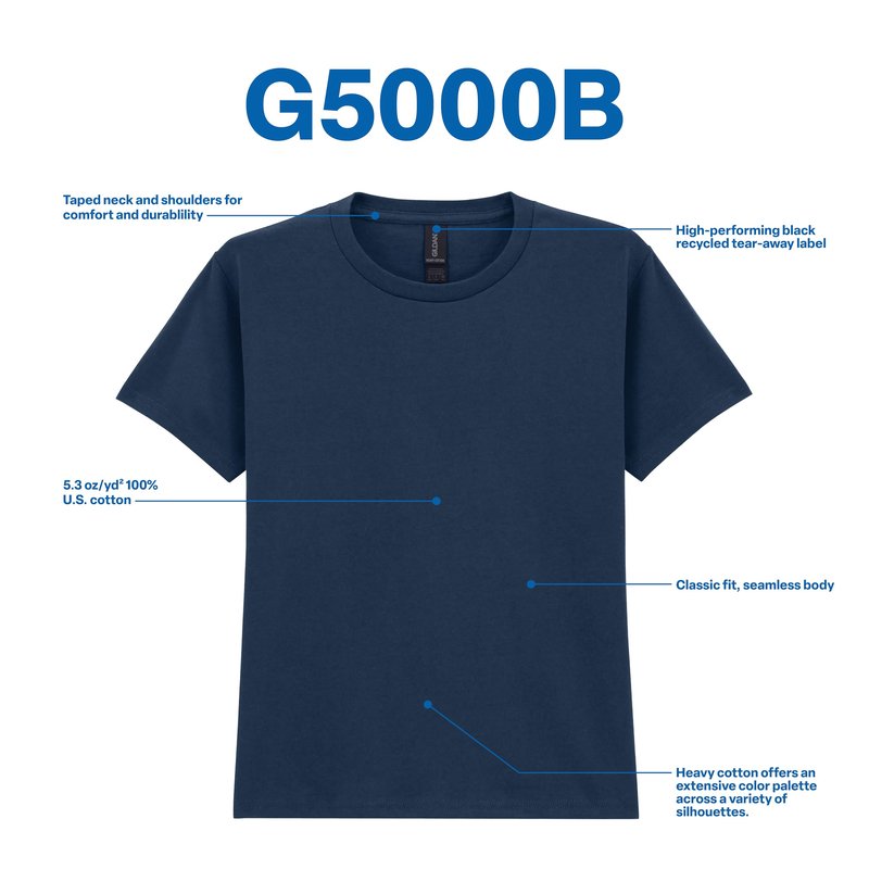 Gildan Youth Heavy Cotton T-Shirt, Style G5000B, 2-Pack, White, Medium