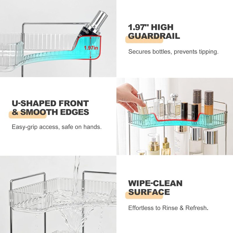 Corner Bathroom Counter Organizer - 3-Tier Clear Vanity Shelf for Makeup & Spice Storage