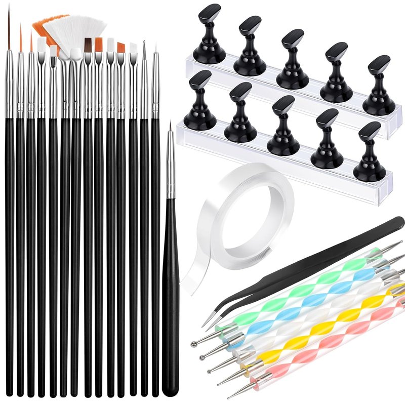 FANDAMEI Nail Art Tools Set - 15 PCS Brushes & 5 PCS Dotting Tools | Perfect for Creative Nail Designs