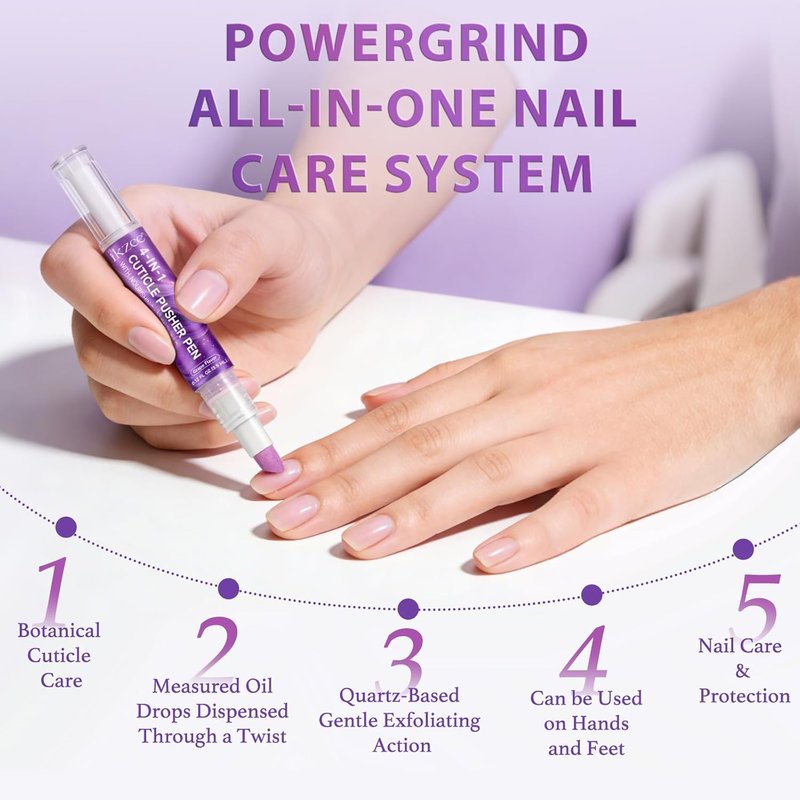 Skiennix 4-in-1 Cuticle Pusher & Oil Pen - Natural Oils for Moisturizing & Strengthening Nails