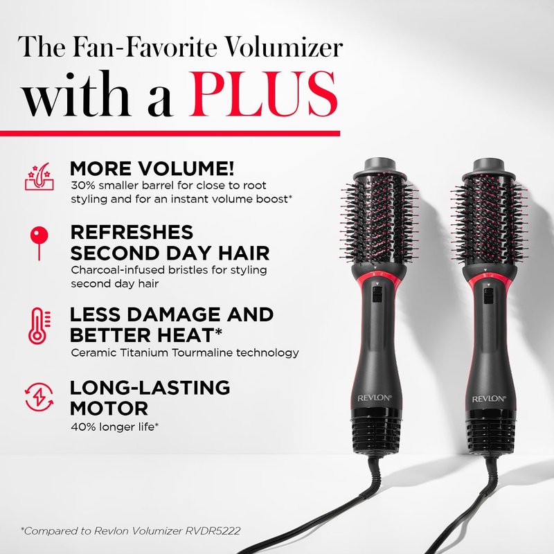 REVLON One Step Volumizer Plus Hair Dryer & Styler - Fast Salon-Style Blowouts, Travel-Friendly (Black)