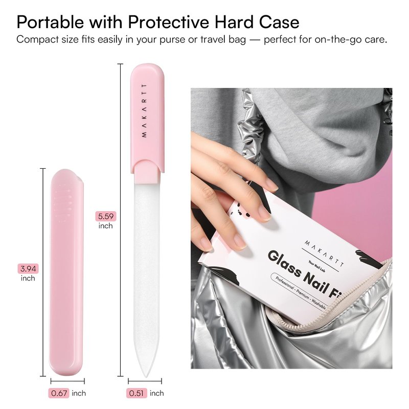 Makartt Nail Files: Glass Nail Files for Natural Nails, Double-Sided Reusable Sandblasted Fingernail Buffers with Case for Shape & Smooth Finish, Portable Manicure Gift Set, 3pcs Pink Green Blue