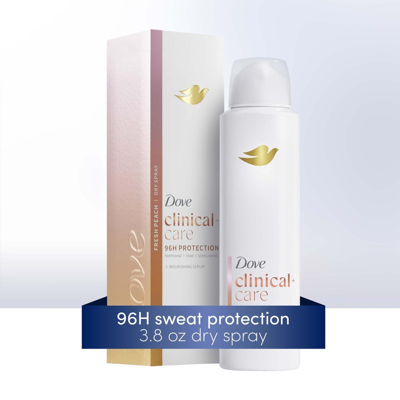Dove Clinical + Care Antiperspirant Deodorant Dry Spray for Women Fresh Peach with Nourishing Serum 3.8 oz