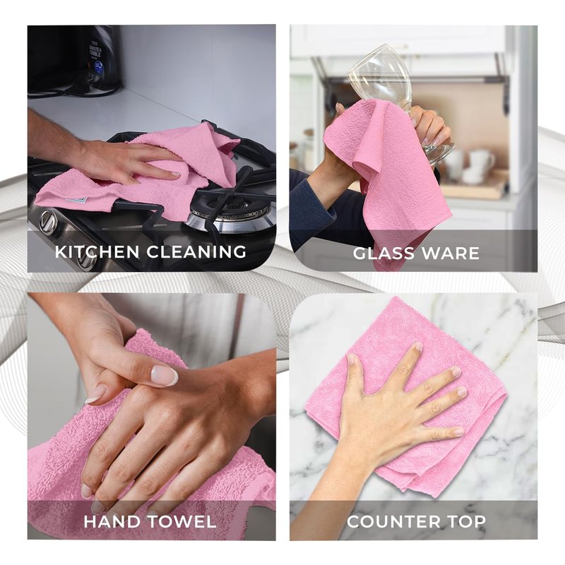 Avalon Towels Cotton Washcloths 24-Pack – 12 x 12 Inch Pink Super Soft & Absorbent Ring-Spun Cotton Wash Cloths for Face, Bath, Spa, Gym, Hotel & Cleaning