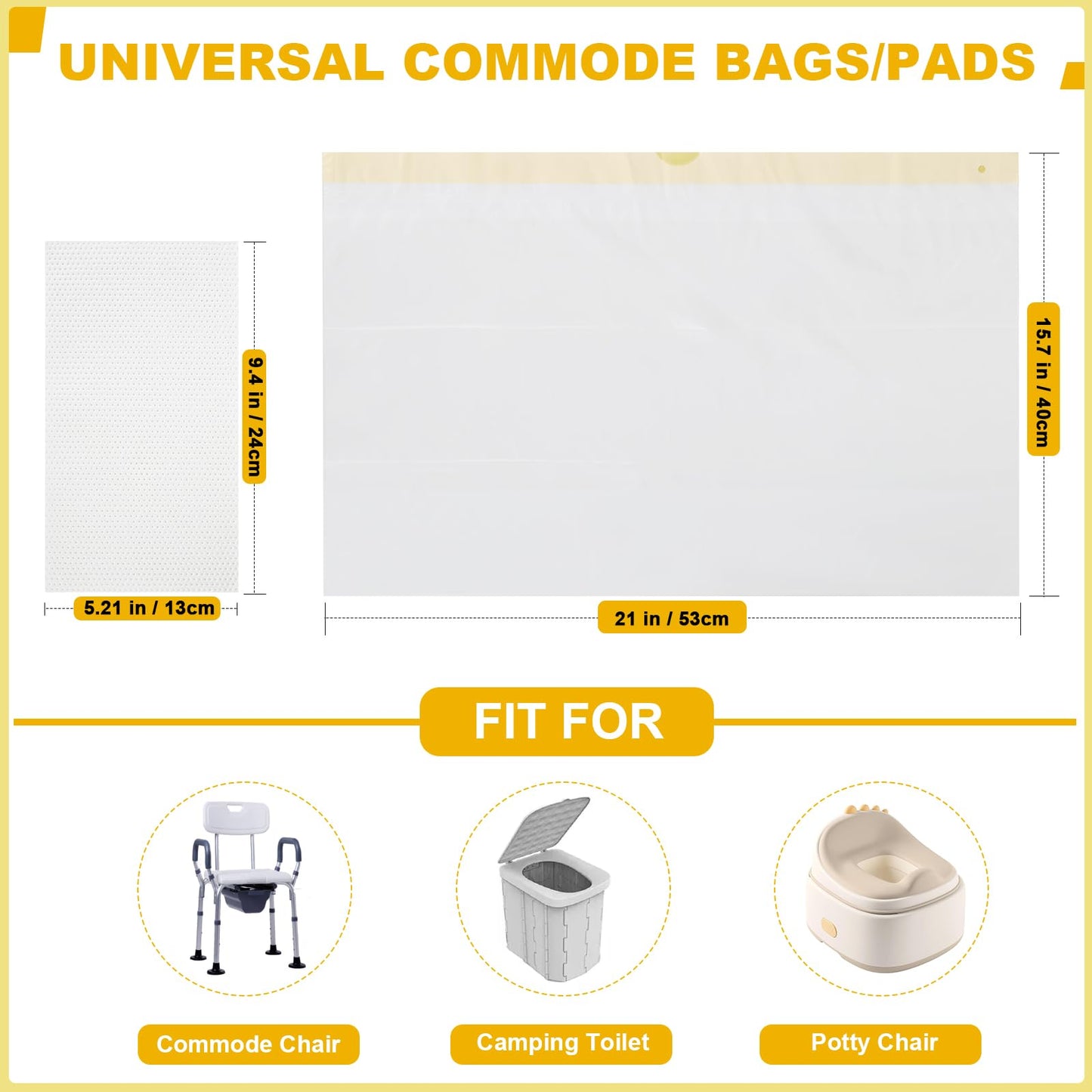 AOOHOOA Bedside Commode Liners with Pads | 100 Commode Bags+100 Absorbent Pads | Leak-Guard | Rapid Absorption | Lemon Scented | Bedpan | Bedside Commode | Camping Toilet