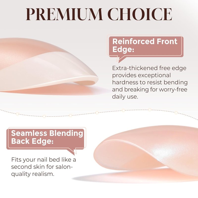 **Press On Nails - Almond French Tip Soft Gel Kit | 32 Reusable Chrome Fake Nails, 16 Sizes**