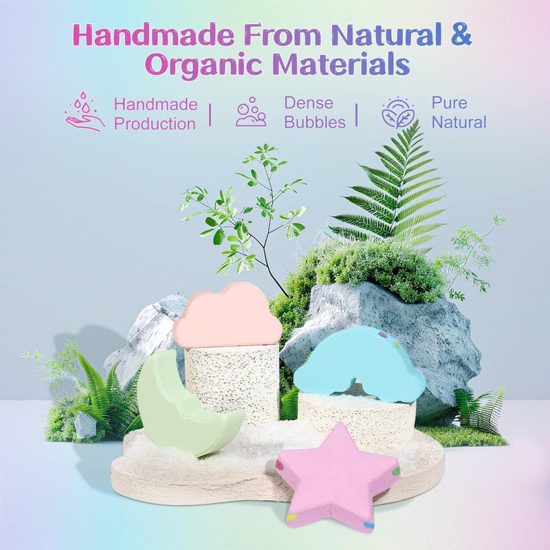 Rainbow Bath Bombs for Kids - 4 Pcs Handmade Natural Kid Bath Bombs, Birthday Gifts for Kids Girls, Organic Bubble Bath