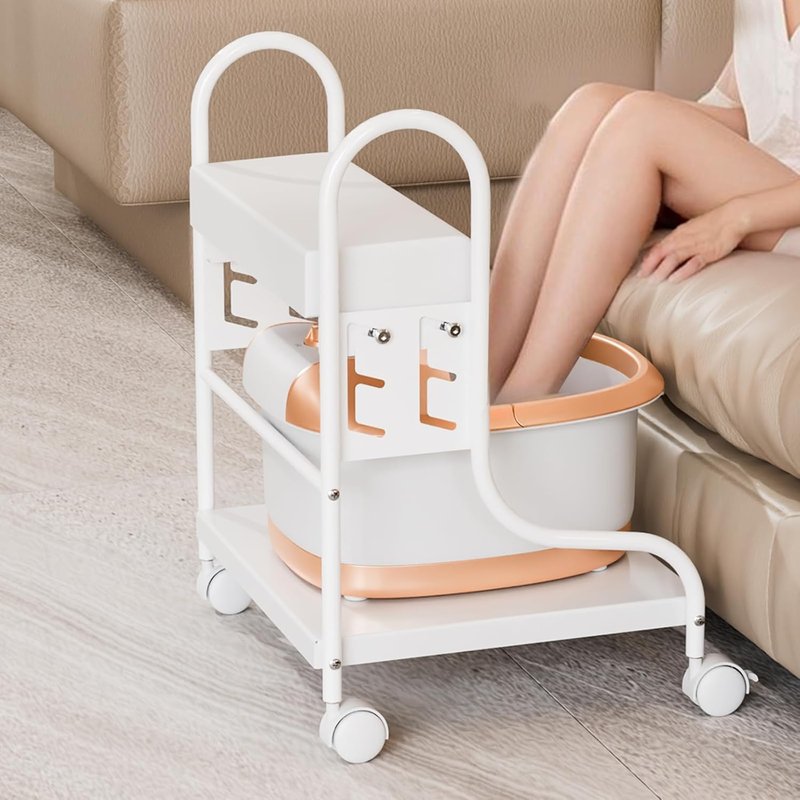 Pedicure Cart - Adjustable Height Foot Bath Trolley with PU Cushion | Portable Nail Esthetician Cart for Manicure & Massage (White)