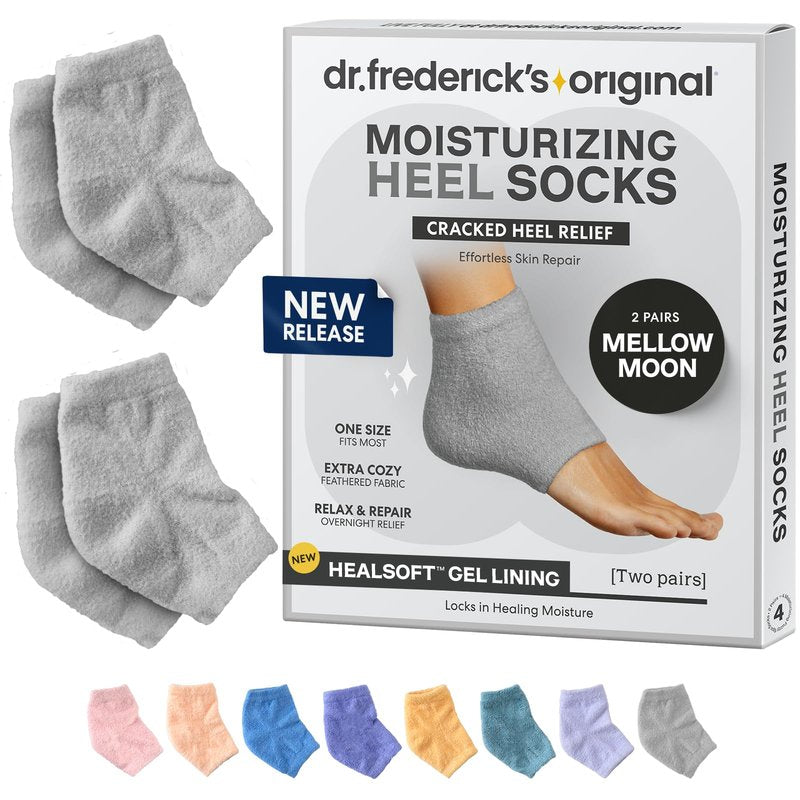 Dr. Frederick’s Original Moisturizing Fuzzy Heel Socks - Cozy Gel-Lined Socks for Dry Cracked Heels - 2 Pairs - Overnight Foot Care with Olive Oil, Vitamin E - Gifts for Women & Men - Mellow Moon