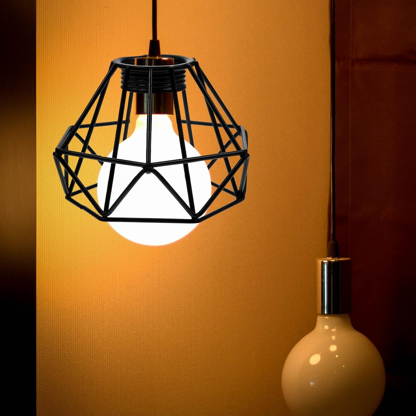 TOVINANNA Lighting Metal Cage Lampshade Industrial Vintage Diamond Shape Lamp Shades Hanging Lighting Cover, Black