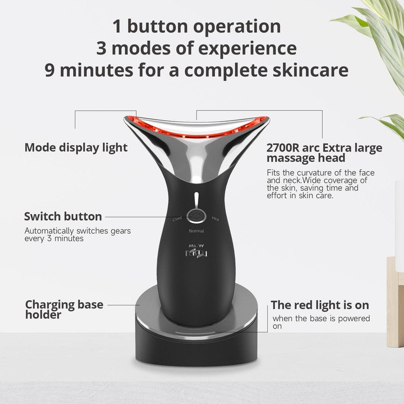 Ms.W Red Light Neck Face Massager, Facial Massager with Hot & Cold Modes for Skin Care, Vibration for Skin Tightening and Rejuvenation