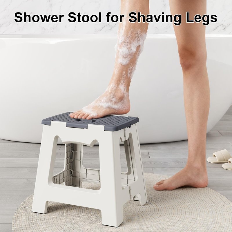 Foldable Shower Stool for Shaving Legs, Plastic Foot Rest Stools to Shave Leg, Folding Small Corner Step Seat for Inside Shower, Collapsible Bench Chair for Travel/Bathroom, Waterproof,13" Height