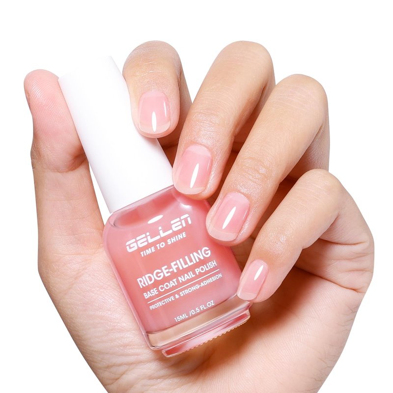 GELLEN Clear Nail Polish Ridge Filling Base Coat, Sheer Milky Pink Tint Ridge Filler For Nails | Hydrate Fortify Repair Damaged Dry Finger Nails | Shea Butter, Vit E, Protein | Toxin HEMA TPO Free
