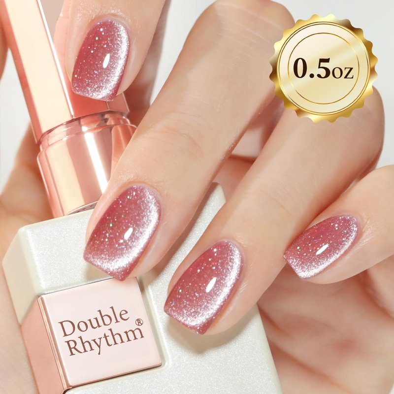 Double Rhythm 15ML Ice Glass Cat Eye Gel Polish with Magnet Holographic Glitter Shimmer Translucent Sheer Color Salon Soak Off Magnetic Nail at Home