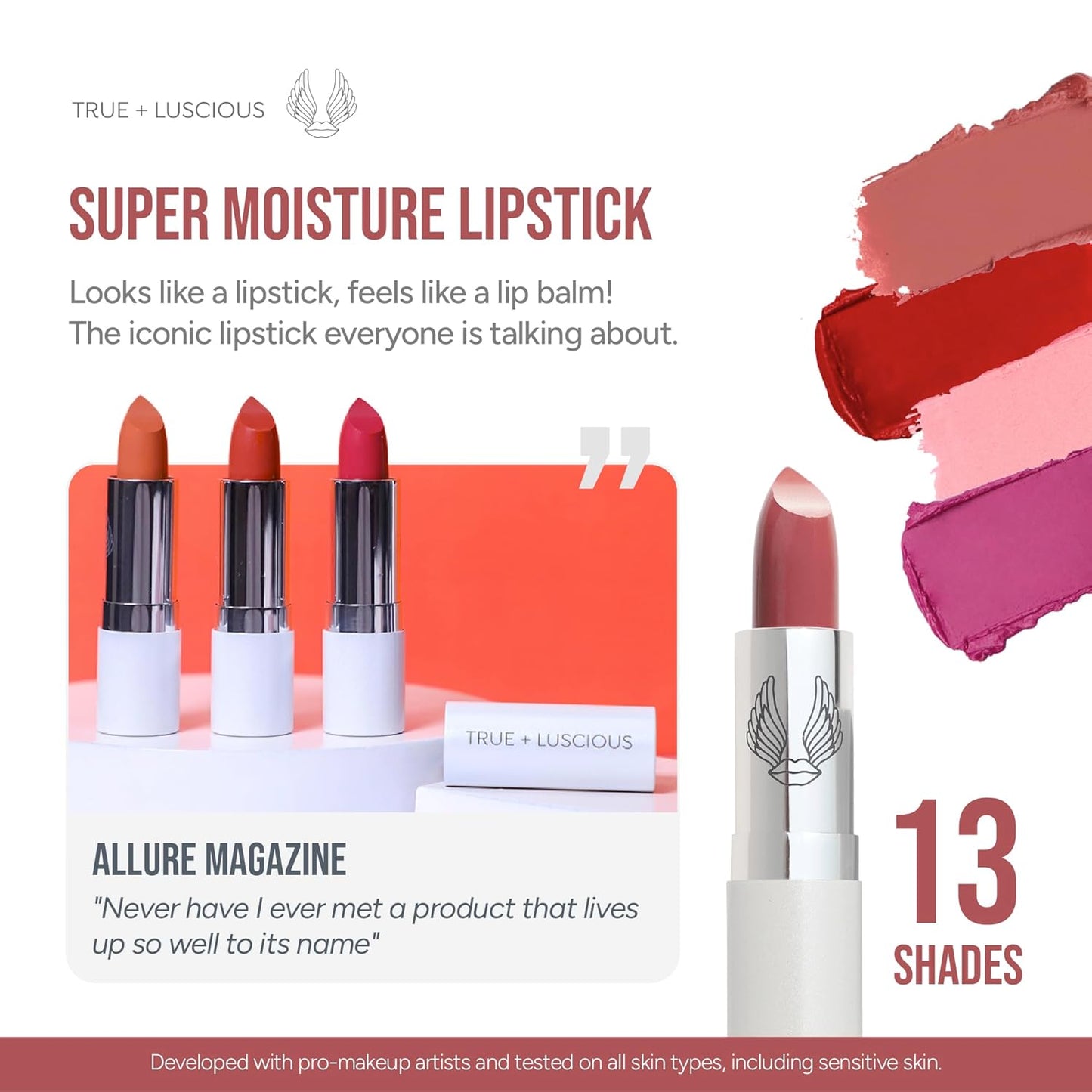 True + Luscious Super Moisture Lipstick | Satin Cream Lip Color for Lasting Hydration | Hyaluronic Acid Konjac Root Powder | Vegan Cruelty-Free Gluten-Free Flatters All Skin Tones | Honeydew