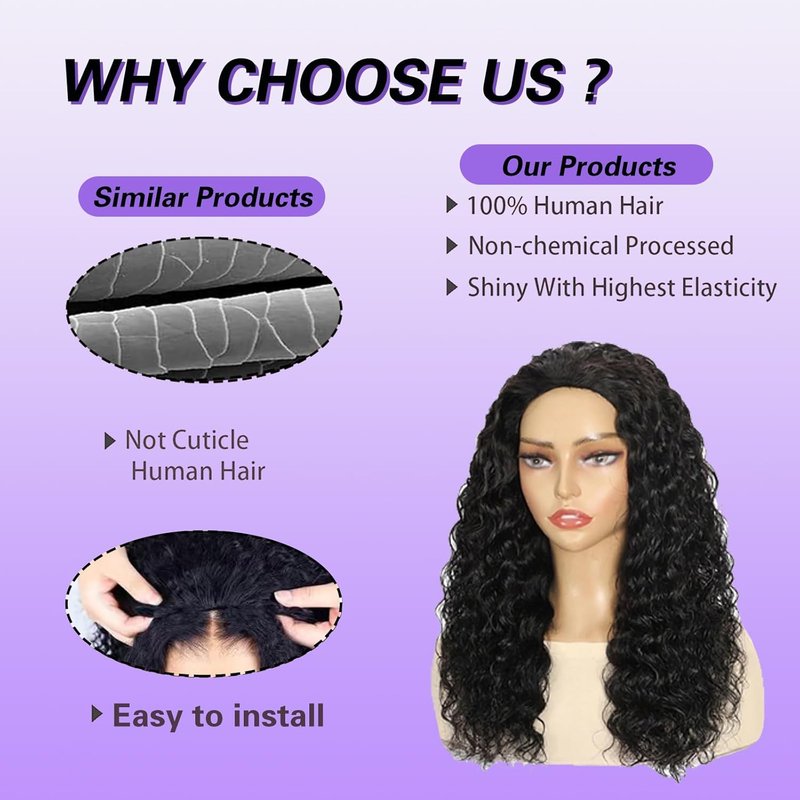 Skiennix Deep Wave Half Wig - 180 Density 26 Inch Human Hair | Seamless Flip Over Design for Easy Wear