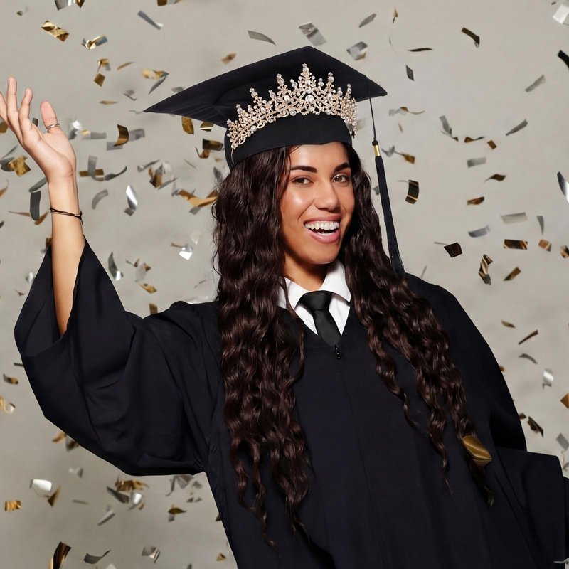 Mepase 2026 Graduation Crown and Cap Rose Gold Glitter Metal Rhinestone Princess Crown Adjustable Black Graduation Hat Grad Tiara and Cap for Women Grad Party Decorations