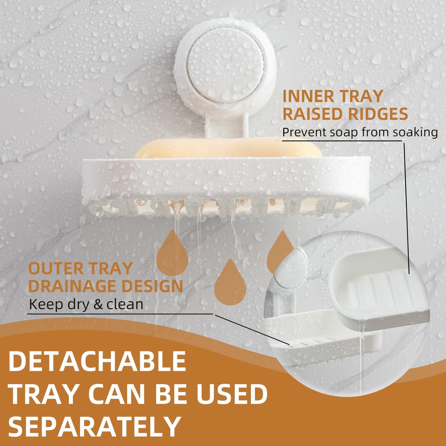 LEVERLOC Soap Dish Holder for Shower Suction Cup Wall Mounted Self Draining NO-Drilling Removable Bar Soap Sponge Holder for Bathroom Bathtub Kitchen Sink Waterproof Strong Vacuum Suction, Blue
