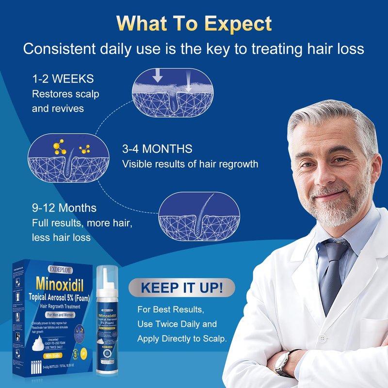 5% minoxidil foam for men-Free new applicator for minoxidil foam， Infused with Biotin, Hair Growth Treatment, Supports Thicker and Fuller Hair & Beard (10.5oz, 5 Month Supply)