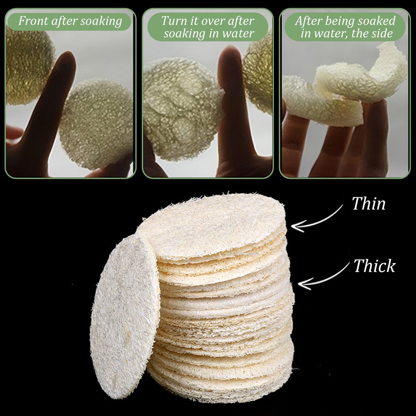 Nogeqi 30 Pcs 2.17 Inch Natural Loofah Sponge Pads for Washing Face, Exfoliating Body Facial Scrub Pads for Makeup & Dead Skin Removal Cleansing Skin for Women and Men(One Side softened)