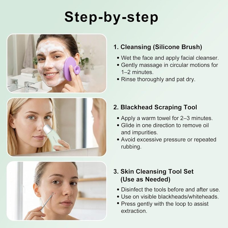 Blackhead Remover Tools for Face, Black Head Remover for Nose, 304 Stainless Steel Pore Extractor Spatula for Deep Pore Cleaning with Soft Silicone Cleansing Brush & 4 Blackhead Needles