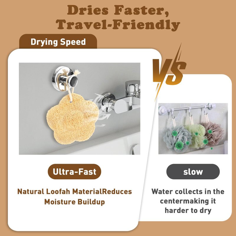 3 Pcs Natural Loofah Sponge Exfoliating Body Scrubber, Plant-Based Shower Luffa Pads with Cloth Backing, Large Bath Sponge for Men and Women