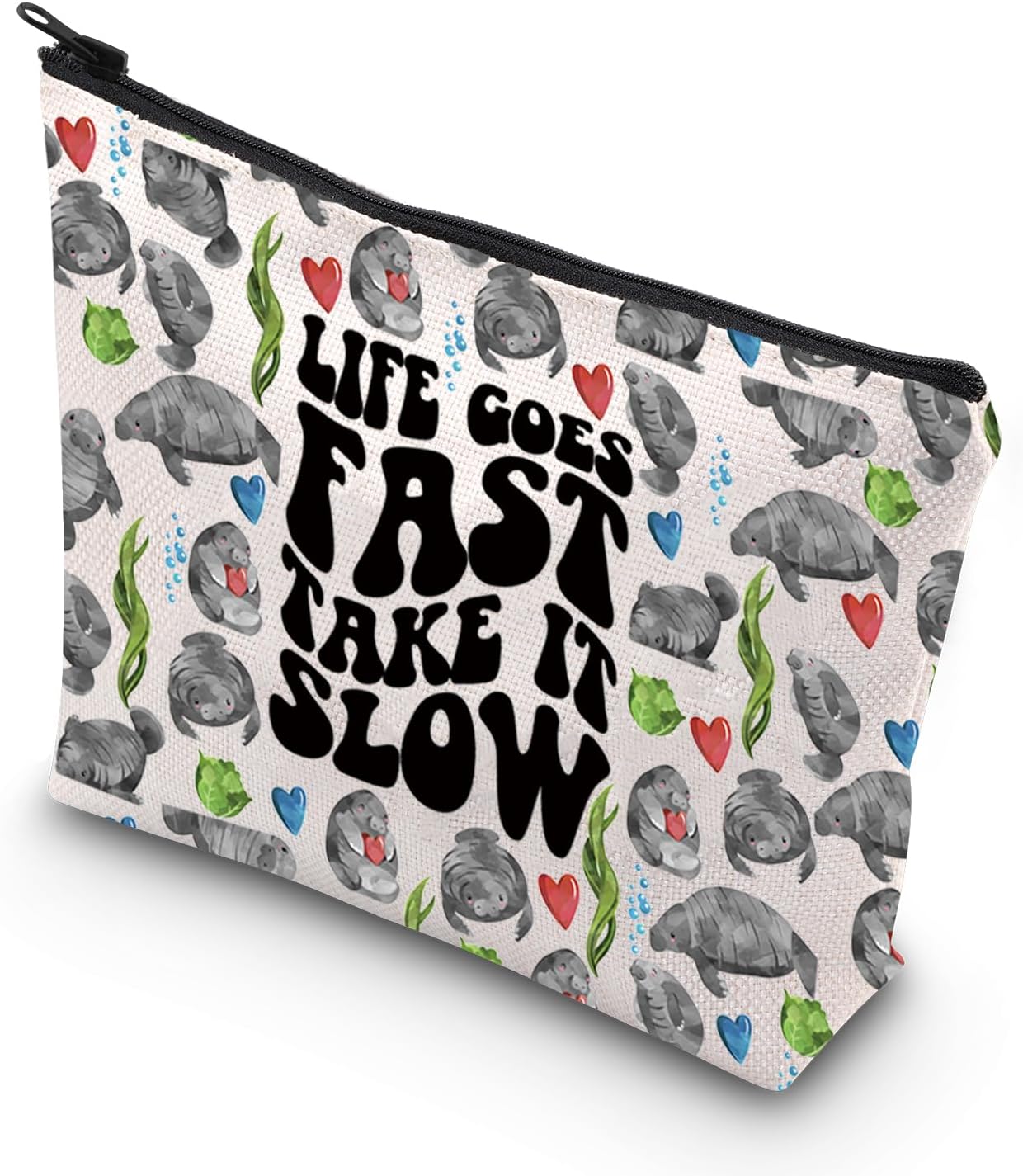 TSOTMO Manatee Zipper Pouch - Perfect Gift for Sea Creature Lovers | "Life Goes Fast, Take It Slow" Design