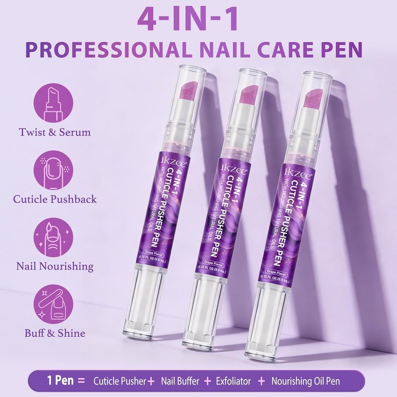 Skiennix 4-in-1 Cuticle Pusher & Oil Pen - Natural Oils for Moisturizing & Strengthening Nails