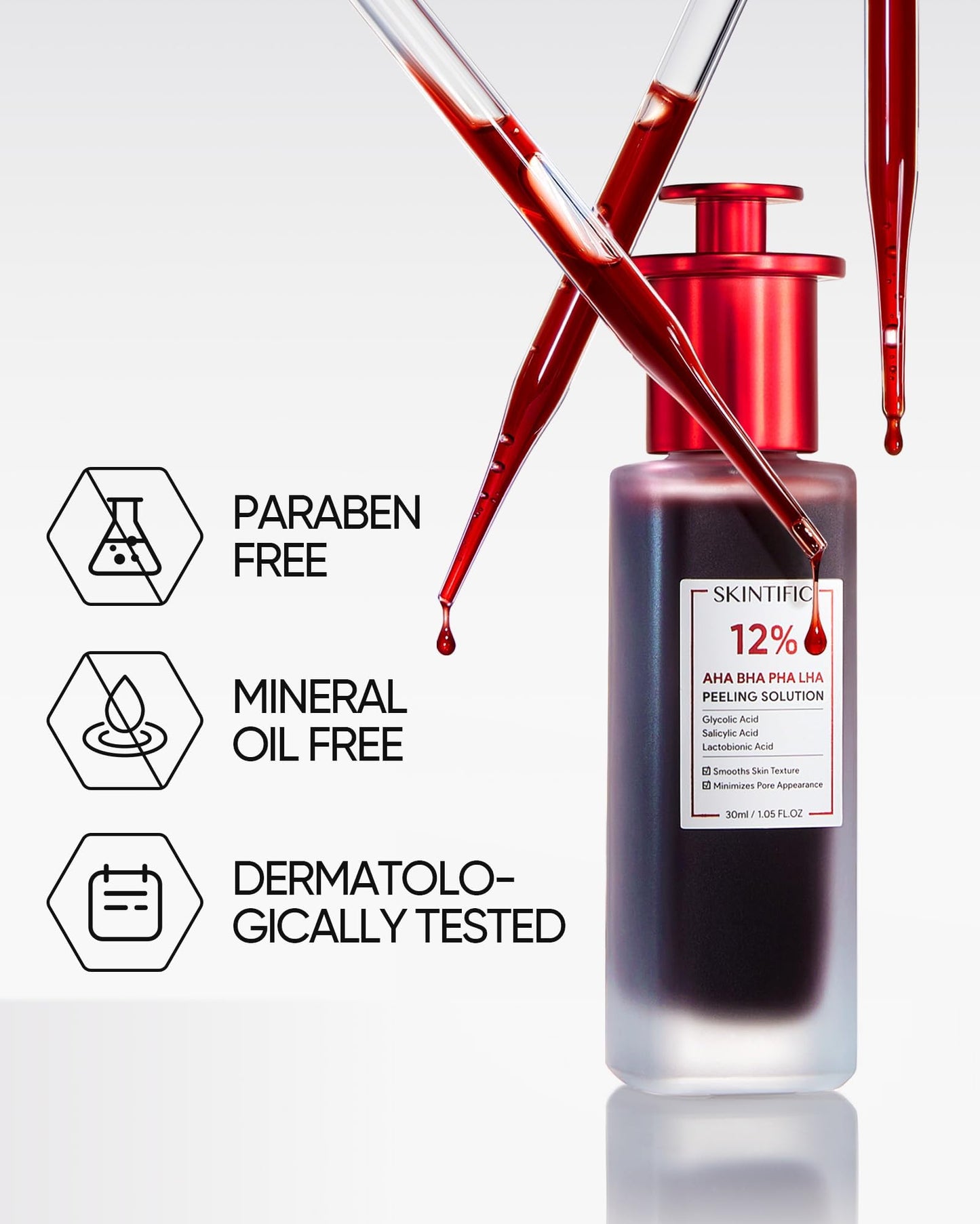SKINTIFIC 12% AHA BHA PHA LHA Peeling Solution, Glycolic Acid Acne Treatment for Face, Exfoliating Peeling Serum for Dull, Rough, Oily Skin with Clogged Pores & Dead Cells