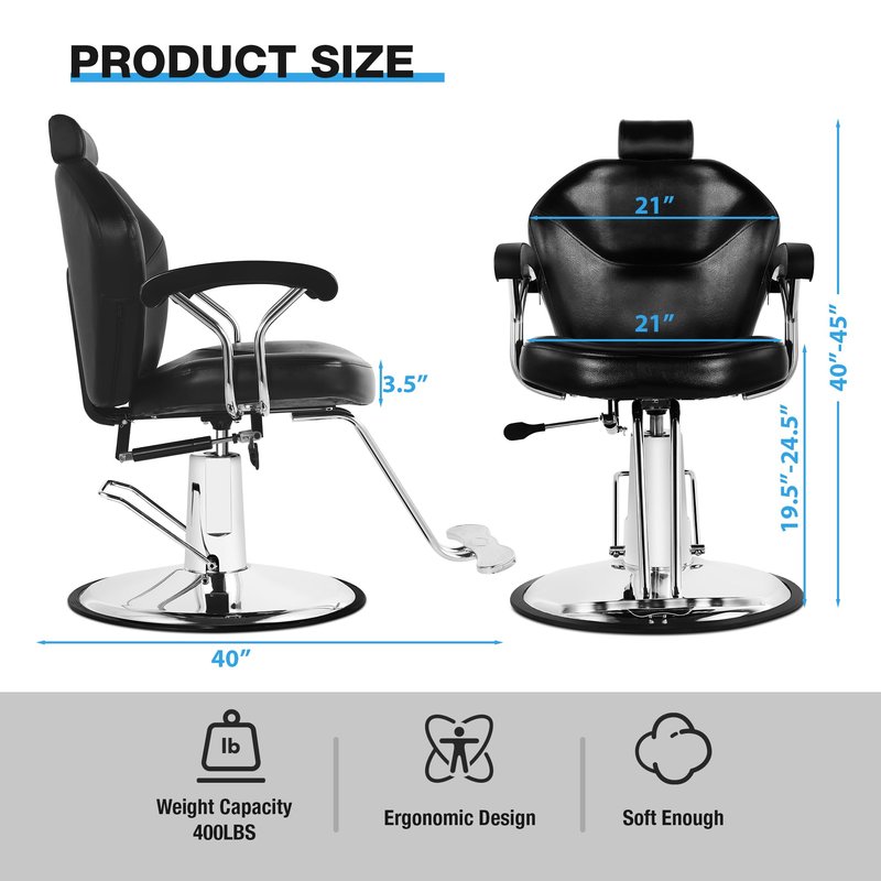 Barber Chair with Heavy Duty Hydraulic Pump, All Purpose 360 Swivel Reclining Salon Styling Chair, Durable Steel Frame Spa Beauty Equipment for Professional Barbershop Hair Stylists & Home Use