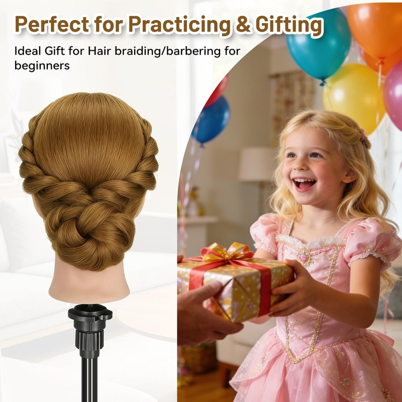 Mannequin Head with 90% Human Hair,26"-28" Hair Doll Head for Cosmetology & Hairdresser,Real Hair Manikin Doll Styling Head,Hairdressing Training braiding Head with Table Clamp+Styling Set