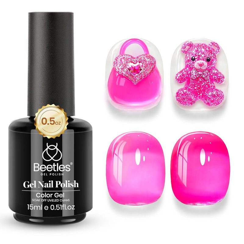 Hot Pink Gel Nail Polish - 15ML Neon Jelly Formula | Sheer Translucent Summer Color for Vibrant Manicures