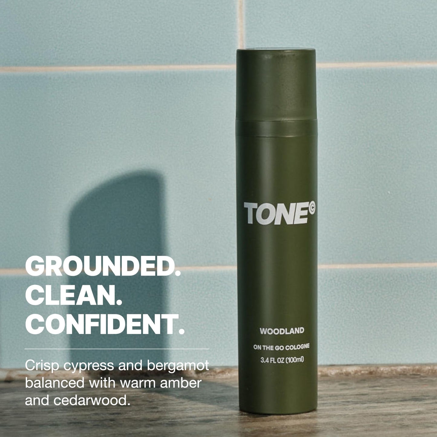 TONE On-The-Go Cologne for Men & Women, Woodland, Multi-Layered, Long-Lasting Fragrance, Travel Size, 3.4 fl oz